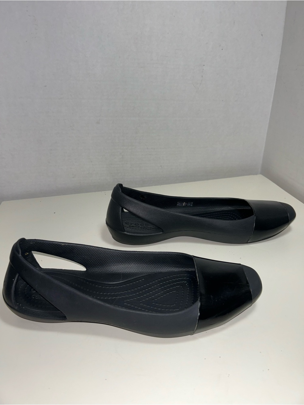 Crocs Sienna Shiny Flat Black Patent Slip On Ballet Flat